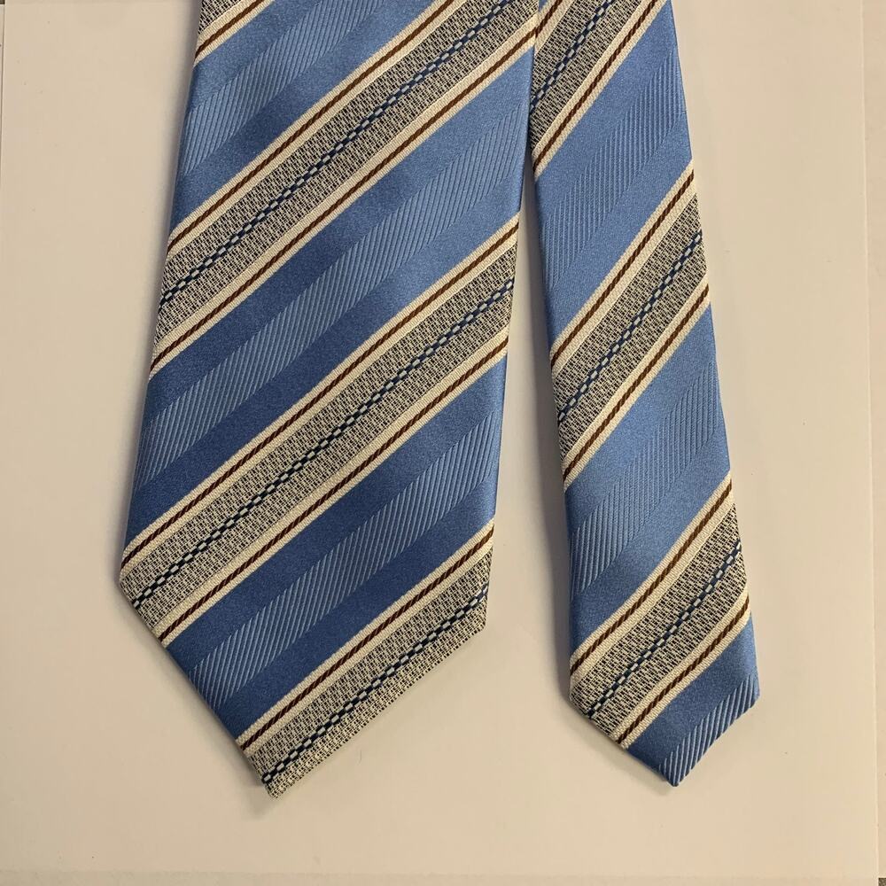 ERMENEGILDO ZEGNA One Size Blue Cream Diagonal Stripe Silk Tie